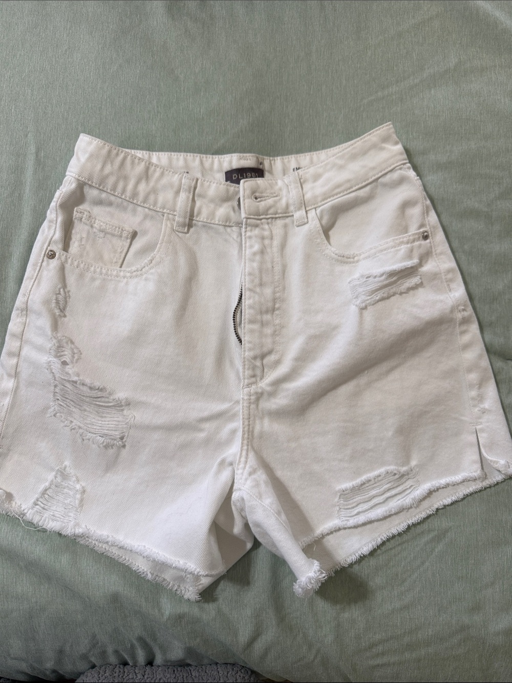 DL1961 White Distressed High-Rise Cutoff Shorts